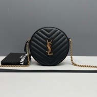 YSL聖羅蘭 黑金魚子醬牛皮圓餅包 98新