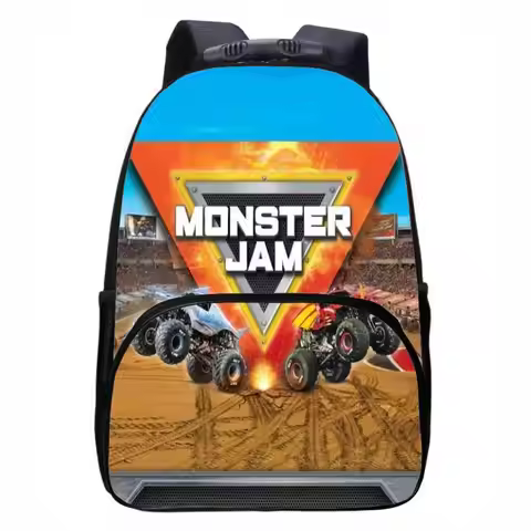 Monster Jam Truck, Round Front Bag Backpack for Primary, Secondary, and High School Students, Male a