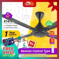 KDK K14TE-DG (56″) 3 speed Remote Control Type DC Motor Ceiling Fan - Dar Grey, 4 Metal blade K14TE DC4 Series