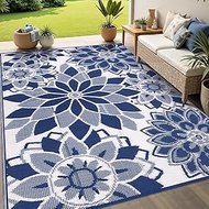 LOKHOM Outdoor Rug for Patio, 5' x 8' Reversible Plastic Straw Area Rugs Mat(Navyblue)