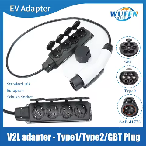 EU socket Type2 Type1 GBT V2L Adapter Vehicle to Load Discharger Fit for BYD MG4 MG5 KIA HYUNDAI 16A