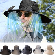 Wide Brim Solar Fan Outdoor Fishing Hat, 2 Solar Fan Hats for Men, USB & Solar Powered Fan Hat, Men'