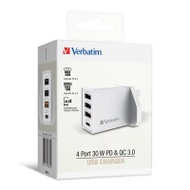VERBATIM 4端口 30W PD &amp; QC 3.0 USB 充電器 (66897) - 白色 | 可為4部裝置充電 | 香港行貨