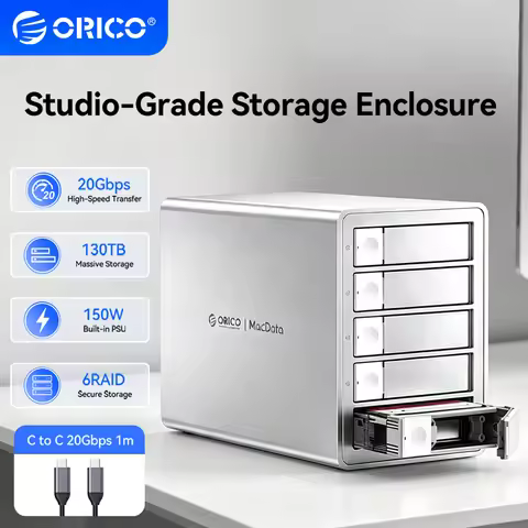 ORICO 20Gbps USB-C RAID 5/4 Bay 3.5"2.5" SATA HDD SSD Enclosure 150W 130TB Hard Drive Docking Statio