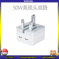 SG Stock USB C 50W PD Fast Charging Dual Charger C Plug PD Adapter USB-C Charger Travel UK Charging Cable Charger