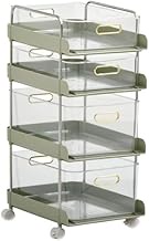Belca BB-FW4-GR Easy Move Clear Drawer Storage Wagon, 4 Tier Type, With Wheels (W x D x H): 10.6 x 1