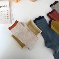 [5417] 純色拼色襪口中筒襪 - 燕麥米 Socks / Stockings