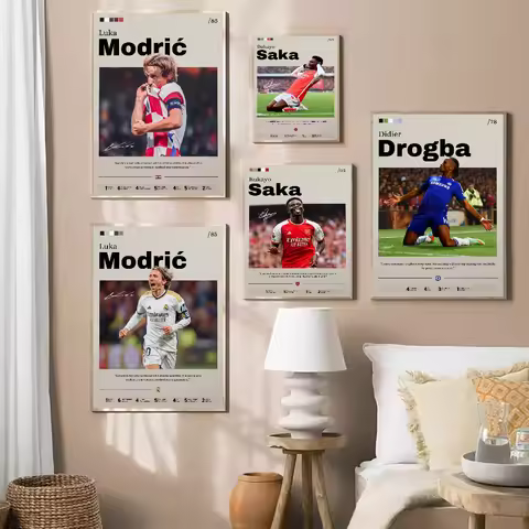 Modric Saka Drogba Poster Sports Poster Soccer Print Decor Football Legend Wall Art Fan Gift