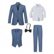 Boys 5-Piece Formal Suit Set, Includes Blazer, Vest, White Pocket Shirt, Dress Pants, Tie, Suitable 