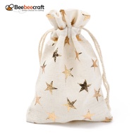5pc Christmas Theme Cotton Fabric Cloth Bag Drawstring Bags for Christmas Party Snack Gift Ornaments Star Pattern 14x10cm