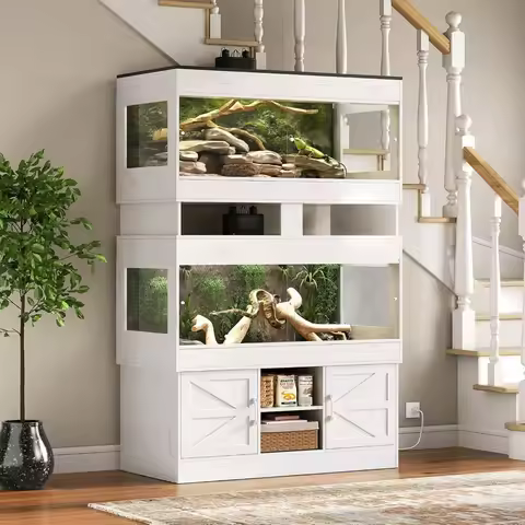 New Upgrade US Shipping 120 Gallon Reptile Tank with Stand Enclosure Terrarium with Cabinet Sliding 