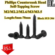 [HL-ZGLS] Black SUS304 Phillips Countersunk Head Self-Tapping Screw M2/M2.2/M2.6/M3/M3.5 Cross Flat 
