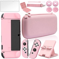 Carrying Case for Nintendo Switch Oled Protective Cover 9H Glass Bracket Thumb Caps Hard Shell Storage Bag Pu Pouch Accessories