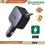 UGREEN Car Charger Type C Retractable Fast Charging 60W Dashboard + Glass