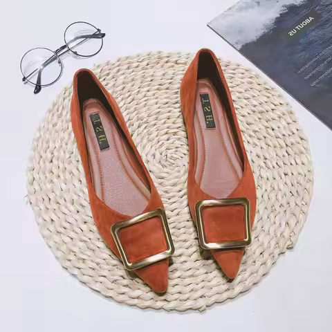 Flat Shoes for Women Zapatos Planos De Mujer Mocasines Mujer Solid Color Metal Square Pointy Shoes 3