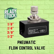 PNEUMATIC FLOW CONTROL VALVE RE SPEED CONTROLLER 1/8" 1/4" 3/8" 1/2" ONE WAY FLOW CONTROL VALVE