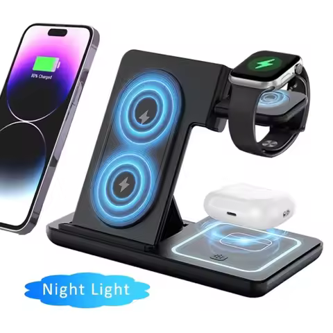 Night LED Light 3 In 1 Wireless Charger Foldable Stand For iPhone Samsung Apple Watch 2-11 SE Airpod
