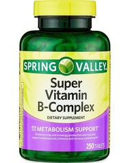 Spring Valley Super Vitamin B-Complex Tablets with Vitamins B6, B12, C, Thiamine, Biotin, Folate, Pa