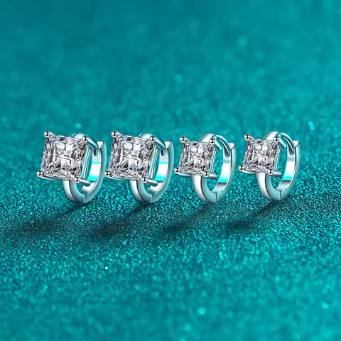 Platinum Pt950 1ct 2ct D Color Princess Moissanite Hoop Earring for Women Sparkling Lab Diamond 18k 