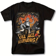 T-shirt Futurama Bender Kill All Humans untuk lelaki dan wanita, 100% kapas, t-shirt lengan pendek.