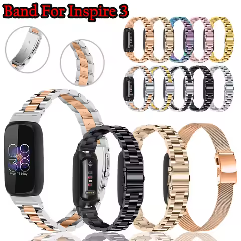 Compatible with Fitbit Inspire 3 Stainless Steel Strap Men Women Adjustbale Replacment Metal Wrist B