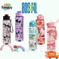 800ml Botol Air Kuromi Cinnamoroll Water Bottle Kids Straw Travel School Water Bottle Kids Straw