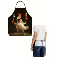 Funny Rooster Printed Kitchen Apron, Black Novelty Apron for Baking BBQ and Gardening