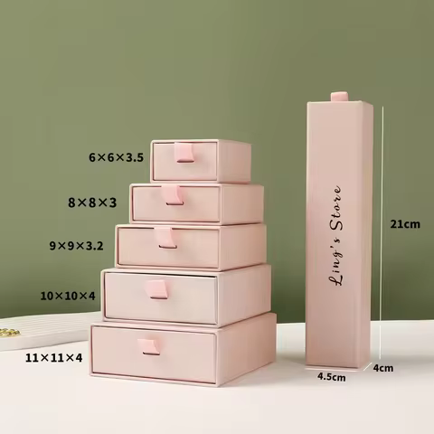 50Pcs Custom Logo Jewlery Drawer Box With White Black Sponge Ring Pendant Bracelet Bag Cute Case Fas