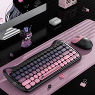 ReadyStockhellokitty Gradient Blackberry Pink Cute Girl 84-Key Small Wireless Keyboard Mouse Cat Lig