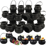 12pcs Black Cauldron with Handle, Magic Witch Cauldron Kettles Halloween Pot Candy Bowl Holder for H