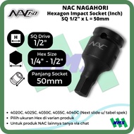 Hex Impact 1/2" Socket L = 50mm NAC NAGAHORI Hexagon (Inch) SQ Drive 1/4" 5/16" 3/8" 7/16" 4020C 402