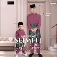 QAYRAA 2026🪔Dusty Rose Baju Melayu Soft Cotton Slim Fit Cekak Musang Ayah dan Anak Sedondon Family S