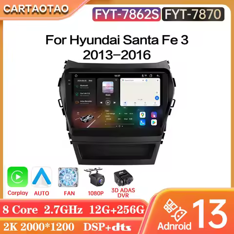 7870 7862S Android 13 For Hyundai Santa Fe 3 2013-2016 Car Radio Carplay DSP GPS Multimedia Video Pl