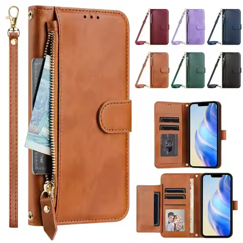 Ultra Thin Zipper Cover For Samsung Galaxy M15 M35 M55 M14 M34 M54 M33 M53 Xcover 7 6 Pro 5 4 4S Not