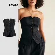 (trendy3)Lovito Elegant Plain Pleated Button Front Tank Top for Women L113MD424