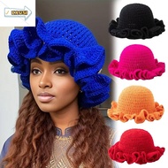 CAUSI Ruffle Hat, Crochet Knit Floppy Women Bucket Hat, Warm Beanie Hat