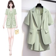 Blazer and Shorts Suit for Woman Office Summer Outfits 2023 Korean Style Women's Short Pants Sets Sleeve Clothing Classic Full