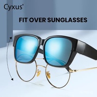 Cyxus Polarized Fit Over Sunglasses TR90 Frame Unisex Lightweight Square Black Mirror UV Protection 