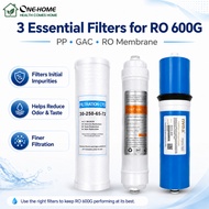 ONE-HOME 600G RO Filter Set Replacement -3 Stages Deep Filtration (RO+CTO+GAC) | Water Purifier Cart