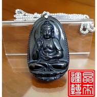 [Jinglai Run] Obsidian Amitabha Pendant 39.9g 71.5mm X 37.2mm With Stainless Steel Chain
