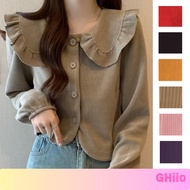 💖GHIIO💖 [ready stock in Malaysia] Women's blouse cute Korean style long sleeve boxy shirt cotton bab
