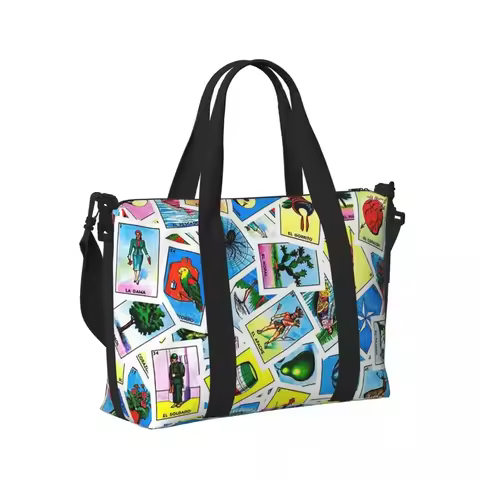 Colorful Mexican Loteria Cards Beach Travel Bag Large Capacity Tote Bags for Gym Yoga Women Shopping