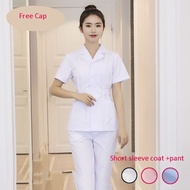 Free Name Slim Fit Scrub Suit Set White Coat Doctor Full  Suit Nurse Uniform Surgical Gown Nurse Sui