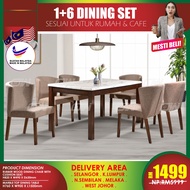 CT305NL3748 CC18 1+6 Seater Imported Italy Marble Dining Set Kayu / Dining Table / Dining Chair / Meja Makan / Kerusi Meja Makan / Buffet Makan Meja / Meja Party Makan Weekend by IFURNITURE