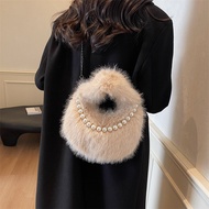 5.16.Furry Bag Female Fashion Pearl Furry Bag Chain Messenger Bag Hand Bag