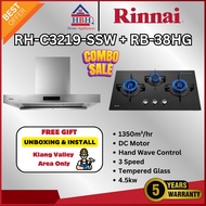 【Free Shipping】Rinnai 90cm RH-C3219-SSW RB-38HG 1200m3/hr 3 Speed LED Touch Sensor 4.5kW Safety Cut-
