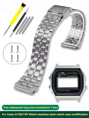For Casio A158W/WE 593 A159W A168 Stainless Steel Case Mod Kit Watch Modification High Quality Metal