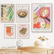 Japanese Food Wall Art Prints Funny Ramen Noodles Sushi Dumpling Poster Pink Kitchen Canvas Pictures For Living Room Home Decor