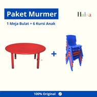Meja Bulat Round Bundar Anak Paud TK Set 6 Kursi Hulwa