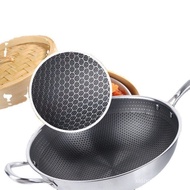 [In stock]316Stainless Steel Wok304Cooking Non-Stick Pan Household Non-Coated Non-Lampblack Pan Induction Cooker Gas。